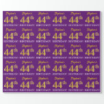 [ Thumbnail: Purple, Imitation Gold Look "44th Birthday" Wrapping Paper ]