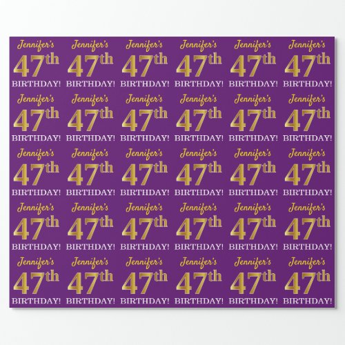 Purple Imitation Gold Look 47th BIRTHDAY Wrapping Paper
