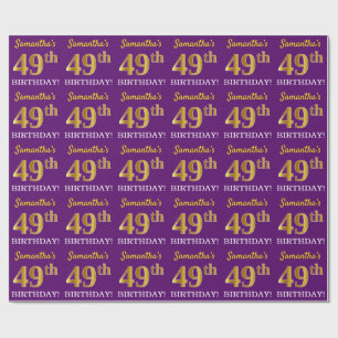 Purple, Imitation Gold Look "49th BIRTHDAY" Wrapping Paper