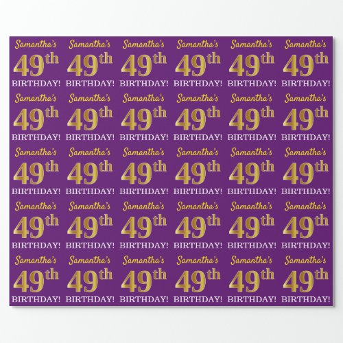 Purple Imitation Gold Look 49th BIRTHDAY Wrapping Paper
