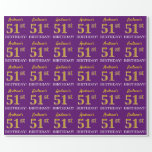 [ Thumbnail: Purple, Imitation Gold Look "51st Birthday" Wrapping Paper ]