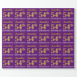 [ Thumbnail: Purple, Imitation Gold Look "54th Birthday" Wrapping Paper ]