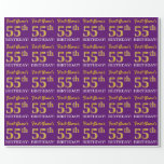 [ Thumbnail: Purple, Imitation Gold Look "55th Birthday" Wrapping Paper ]