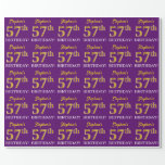 [ Thumbnail: Purple, Imitation Gold Look "57th Birthday" Wrapping Paper ]