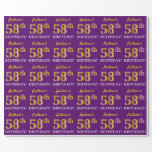 [ Thumbnail: Purple, Imitation Gold Look "58th Birthday" Wrapping Paper ]