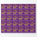 [ Thumbnail: Purple, Imitation Gold Look "60th Birthday" Wrapping Paper ]