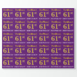 [ Thumbnail: Purple, Imitation Gold Look "61st Birthday" Wrapping Paper ]
