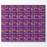 [ Thumbnail: Purple, Imitation Gold Look "62nd Birthday" Wrapping Paper ]