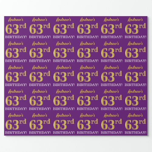 Purple Imitation Gold Look 63rd BIRTHDAY Wrapping Paper