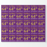 [ Thumbnail: Purple, Imitation Gold Look "64th Birthday" Wrapping Paper ]