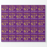 [ Thumbnail: Purple, Imitation Gold Look "65th Birthday" Wrapping Paper ]