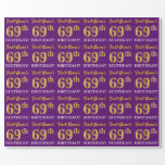 [ Thumbnail: Purple, Imitation Gold Look "69th Birthday" Wrapping Paper ]