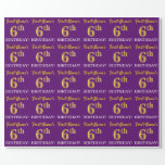 [ Thumbnail: Purple, Imitation Gold Look "6th Birthday" Wrapping Paper ]