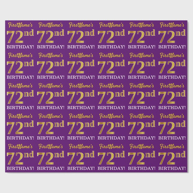 Purple, Imitation Gold Look "72nd BIRTHDAY" Wrapping Paper (Flat)