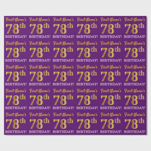 Purple, Imitation Gold Look "78th BIRTHDAY" Wrapping Paper (Flat)