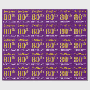 Purple, Imitation Gold Look "80th BIRTHDAY" Wrapping Paper
