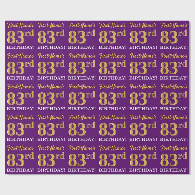 Purple, Imitation Gold Look "83rd BIRTHDAY" Wrapping Paper (Flat)
