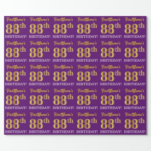 Purple Imitation Gold Look 88th BIRTHDAY Wrapping Paper