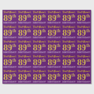 Purple, Imitation Gold Look "89th BIRTHDAY" Wrapping Paper