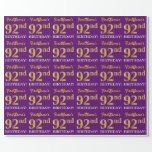 [ Thumbnail: Purple, Imitation Gold Look "92nd Birthday" Wrapping Paper ]