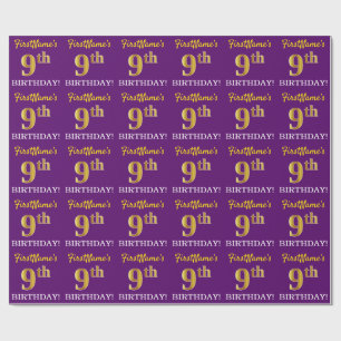 Purple, Imitation Gold Look "9th BIRTHDAY" Wrapping Paper