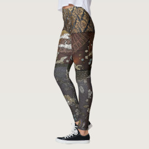 Purple Imperial Silk Dragon Crane Leggings