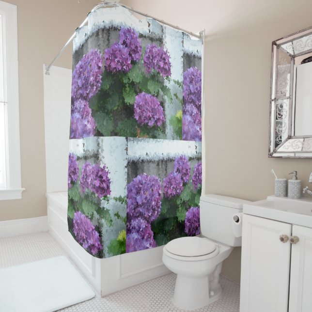 Purple Impressionistic Hydrangeas Shower Curtain (In Situ)