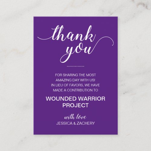 Purple In Lieu Of Favors Charity Donation Wedding Place Card