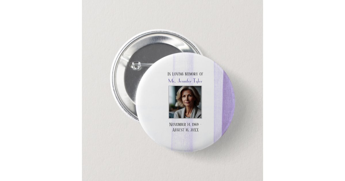 Purple In Loving Memory Funeral Memorial Keepsake Button | Zazzle