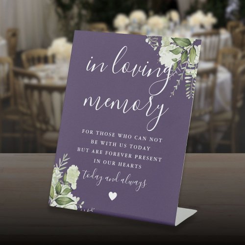 Purple In Loving Memory Greenery Wedding Pedestal Sign