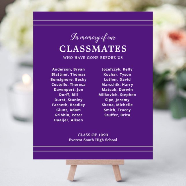 Purple In Memory Of Classmates Reunion Memorial Foam Board (Creator Uploaded)