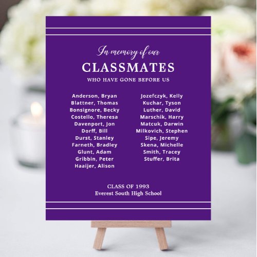 Purple In Memory Of Classmates Reunion Memorial Foam Board