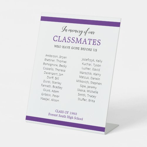 Purple In Memory Of Our Classmates Reunion Honor Pedestal Sign