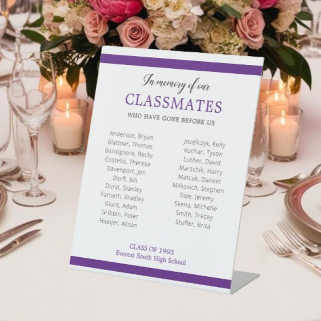 Purple In Memory Of Our Classmates Reunion Honor Pedestal Sign (Creator Uploaded)
