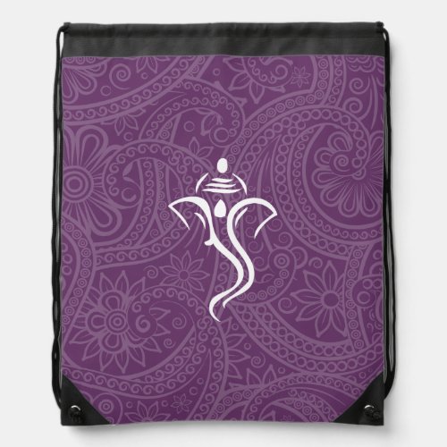 Purple Indian Swirl  Ganesha Drawstring Bag