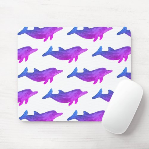 Purple Indigo Artistic Watercolor Dolphin Mouse Pad