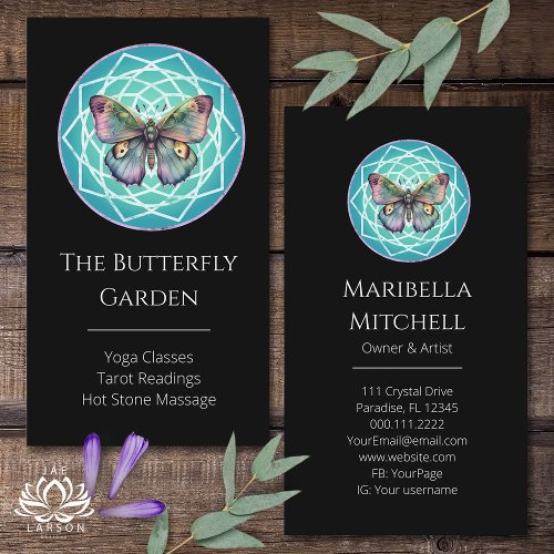 Purple Indigo Butterfly Mystical Mandala Turquoise Business Card