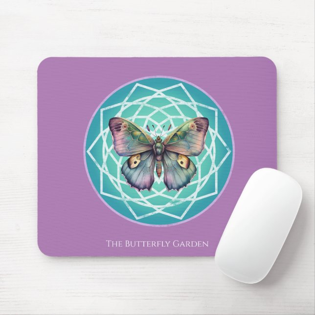 Purple Indigo Butterfly Mystical Mandala Turquoise Mouse Pad (With Mouse)