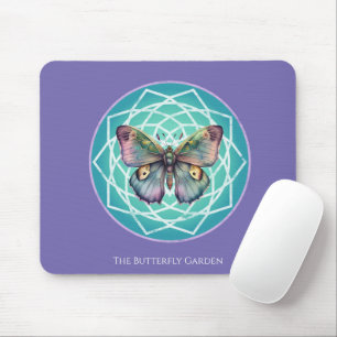 Purple Indigo Butterfly Mystical Mandala Turquoise Mouse Pad
