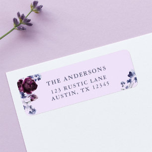 Purple & Indigo Floral Wedding Return Address Label