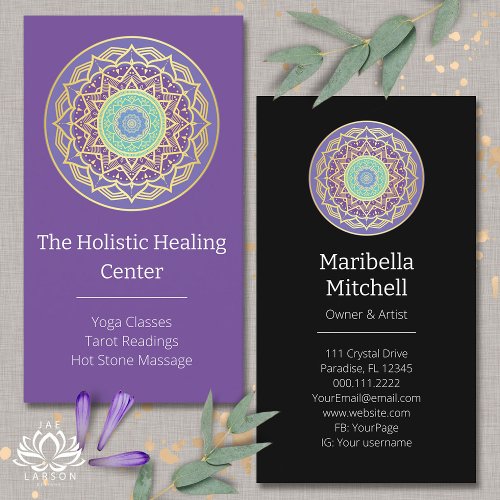 Purple Indigo Gold Turquoise Mandala Metaphysical  Business Card