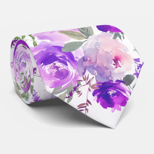 Purple Indigo Lavender Roses Floral Neck Tie