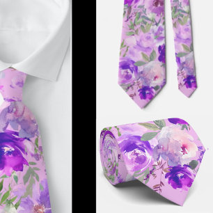 Purple Indigo Lavender Roses Floral Neck Tie