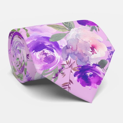 Purple Indigo Lavender Roses Floral Neck Tie