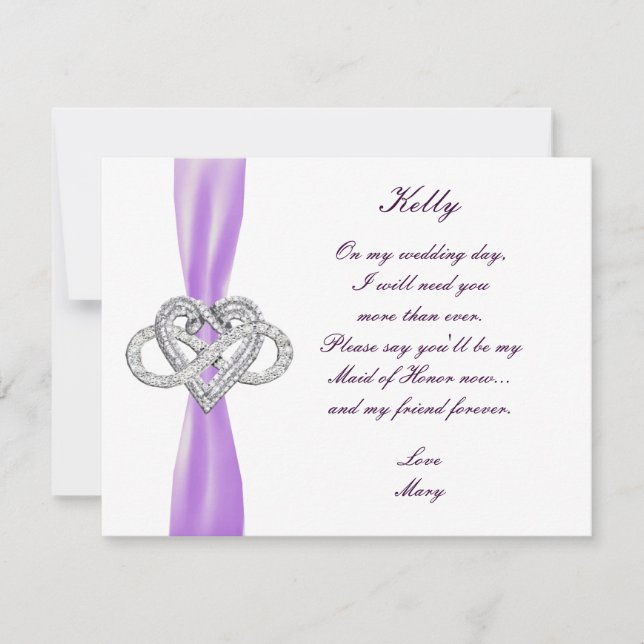 Purple Infinity Heart Maid Of Honor Card (Front)