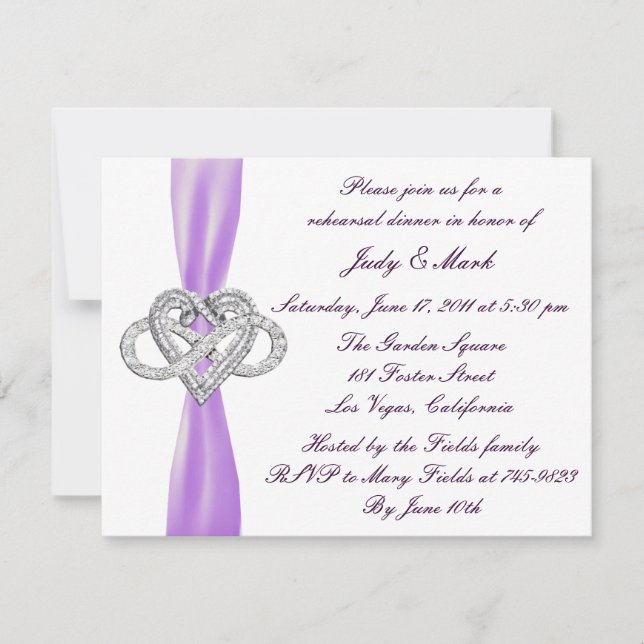 Purple Infinity Heart Rehearsal Dinner Invitation (Front)