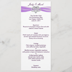 Purple Infinity Heart Wedding Menu Card