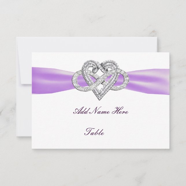 Purple Infinity Heart Wedding Table Place Card (Front)