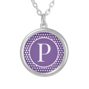 Purple initial letter Polka Dot  Silver Plated Necklace