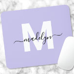 Purple Initial Name Monogram Mouse Pad<br><div class="desc">Personalized Purple Initial Monogram Mouse Pad. Add a touch of elegance to your workspace with this stylish mouse pad. Featuring a soft purple background, a crisp white initial letter, and a sleek black script name, this design is perfect for anyone who loves a clean and modern yet bold look. Ideal...</div>